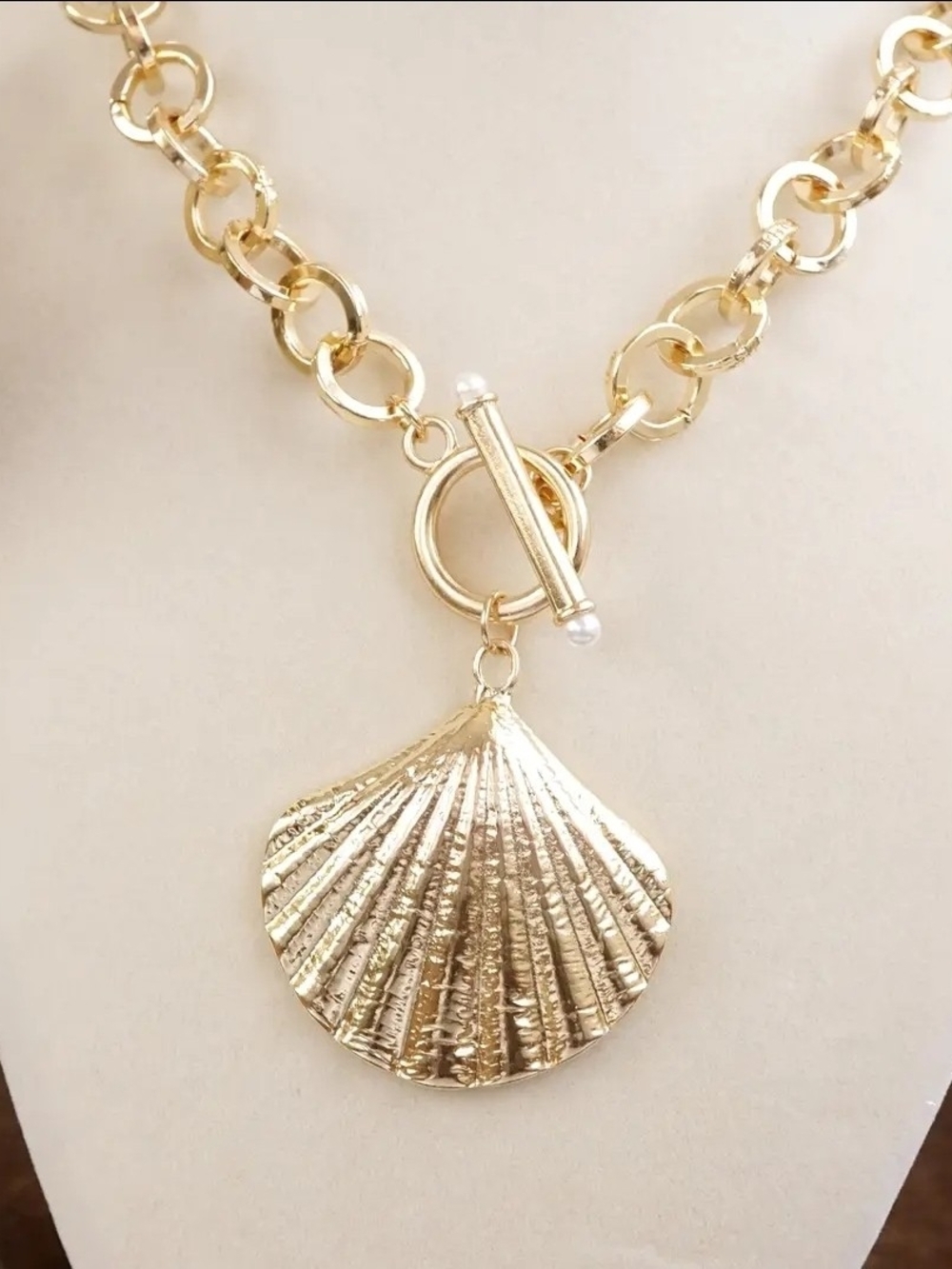 Gold Shell Pendant Toggle Necklace - Women